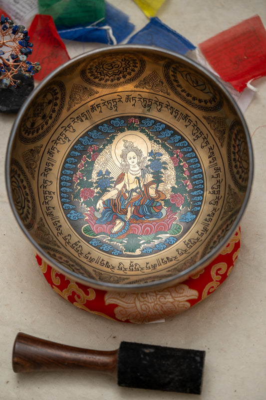 Tibetan Meditation Bowl - Green Tara Carved