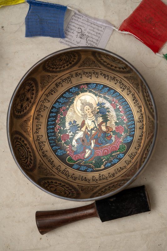 Tibetan Meditation Bowl - Green Tara Carved