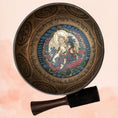 Load image into Gallery viewer, Green Tara Singing Bowl for Third Eye Chakra with inner deity artwork, mantra design and wooden mallet