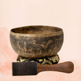Load image into Gallery viewer, Handmade Kopre singing bowl from Nepal with mallet and cushion”