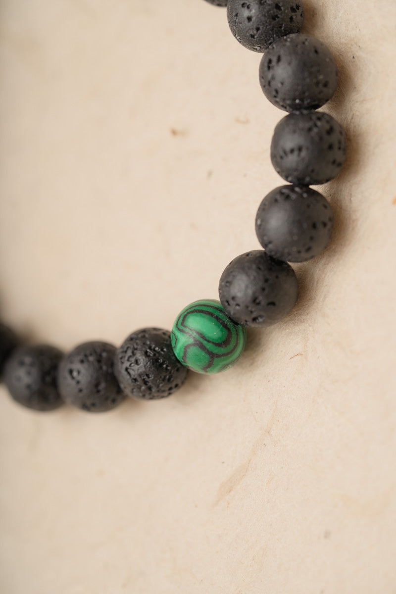 Lava Stones with Malachite Bracelet