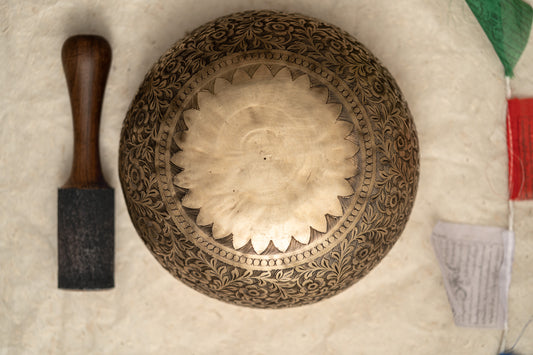 Flower Carving Singing Bowl for Sound Healing.