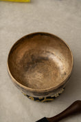 Load image into Gallery viewer, Handmade Kopre singing bowl from Nepal with mallet and cushion”
