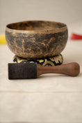 Load image into Gallery viewer, Handmade Kopre singing bowl from Nepal with mallet and cushion”

