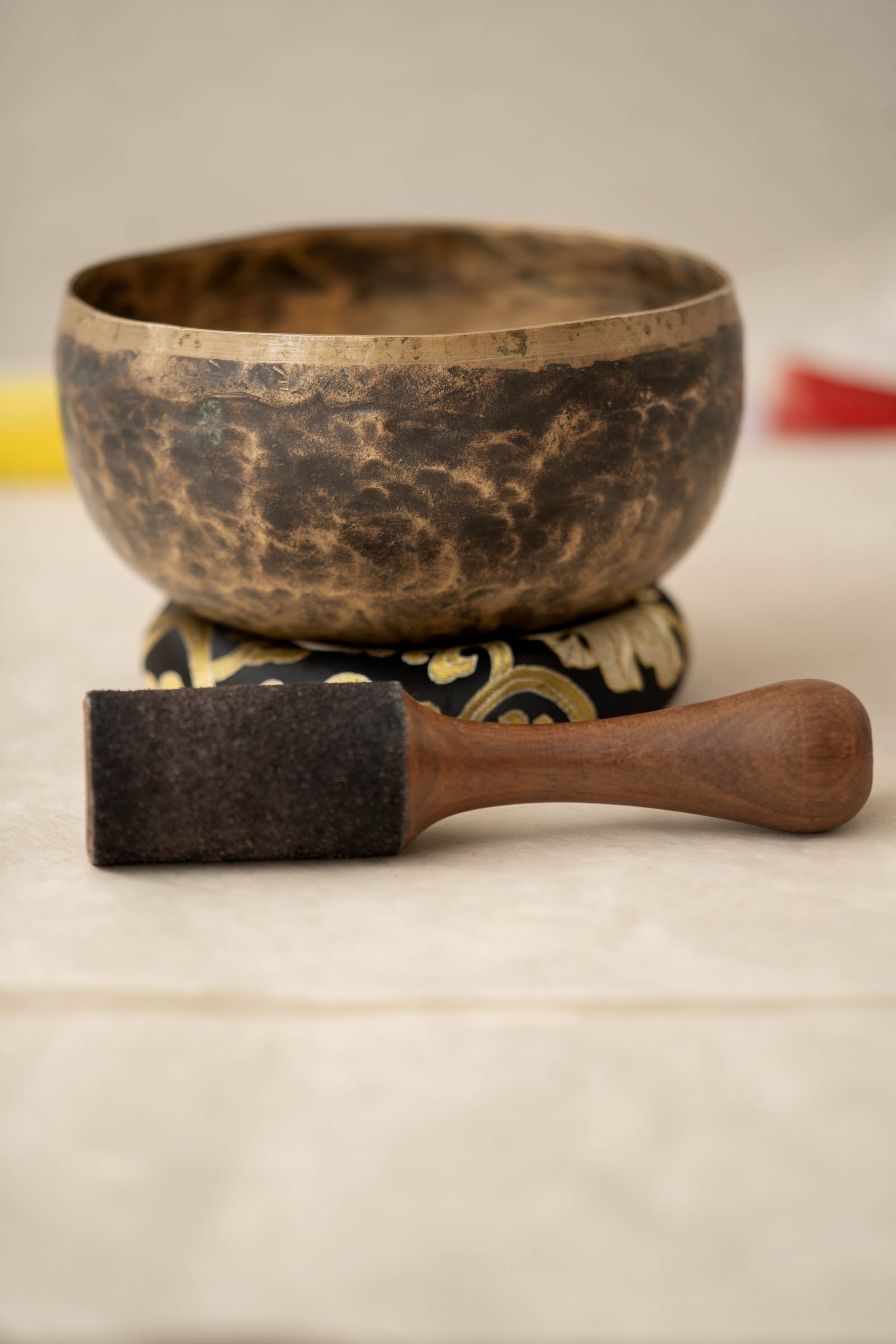 Handmade Kopre singing bowl from Nepal with mallet and cushion”