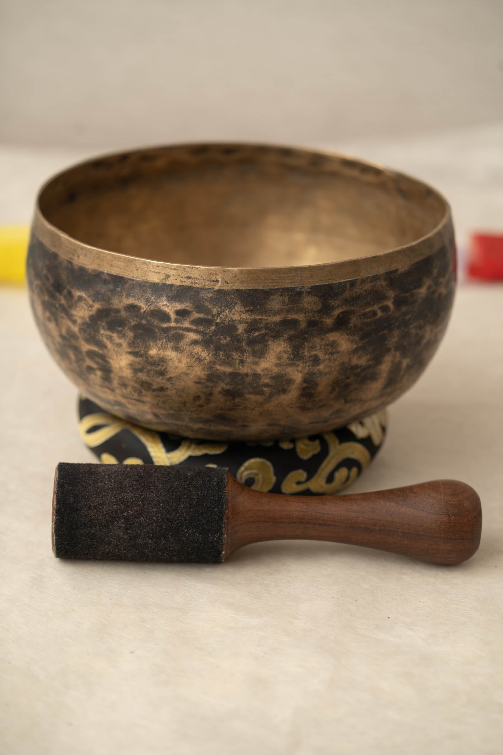“Handcrafted Kopre singing bowl from Nepal with natural metal finish”