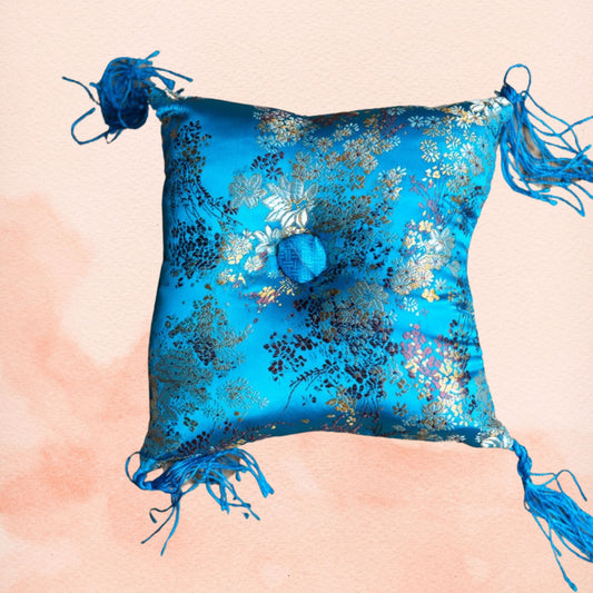 Blue Square Cushion - Handmade Silk Cushion