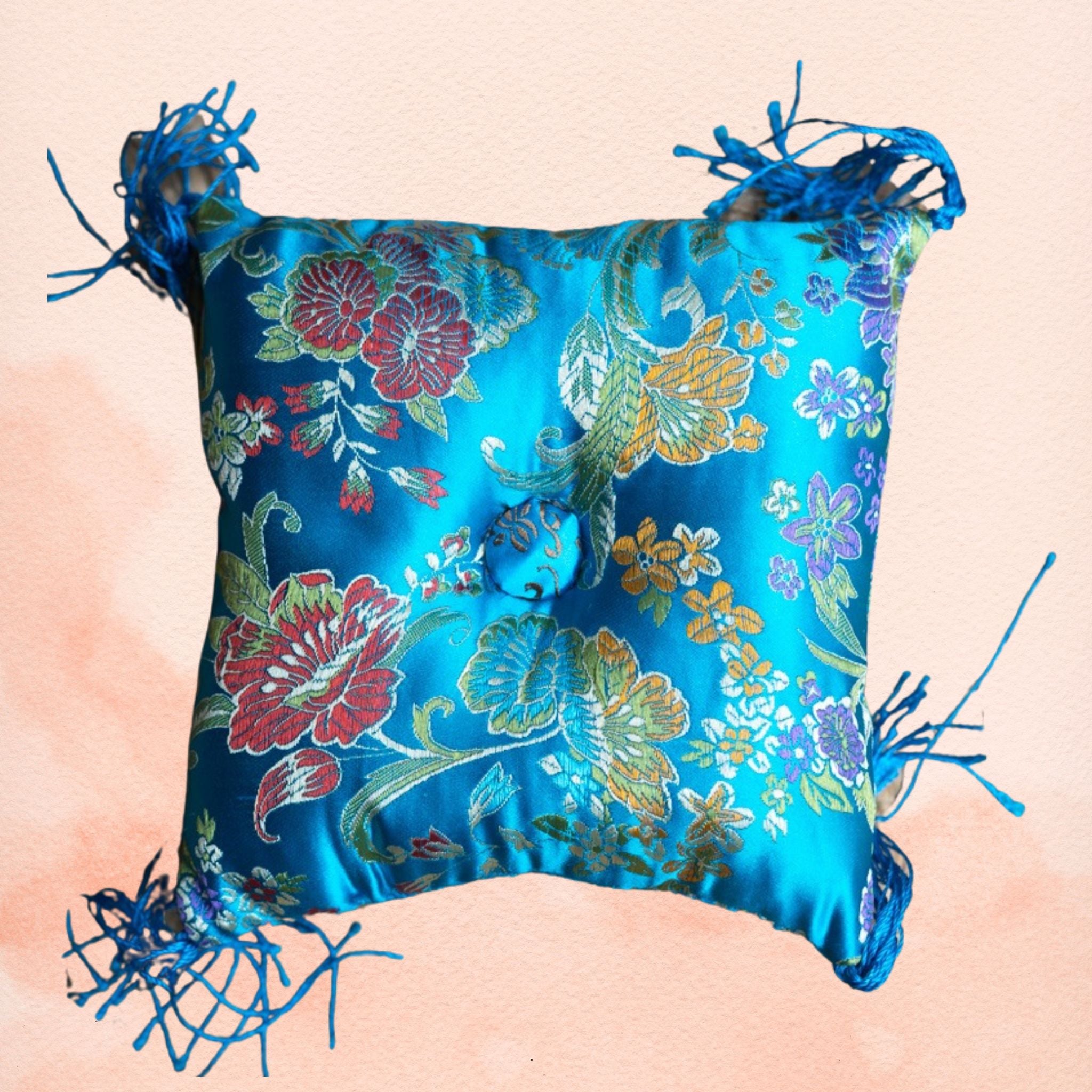 Blue Square Cushion - Handmade Silk Cushion