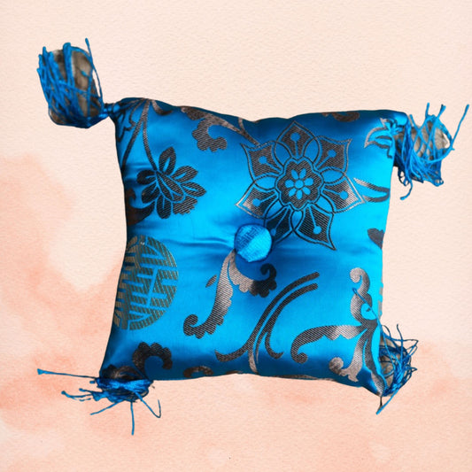 Blue Square Cushion - Handmade Silk Cushion