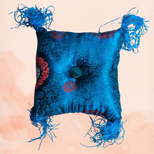 Blue Square Cushion - Handmade Silk Cushion