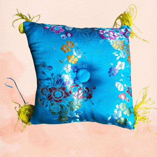 Blue Square Cushion - Handmade Silk Cushion