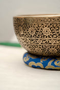 Load image into Gallery viewer, Handmade Full Lotus engraved Tibetan singing bowl with cushion and wooden mallet
