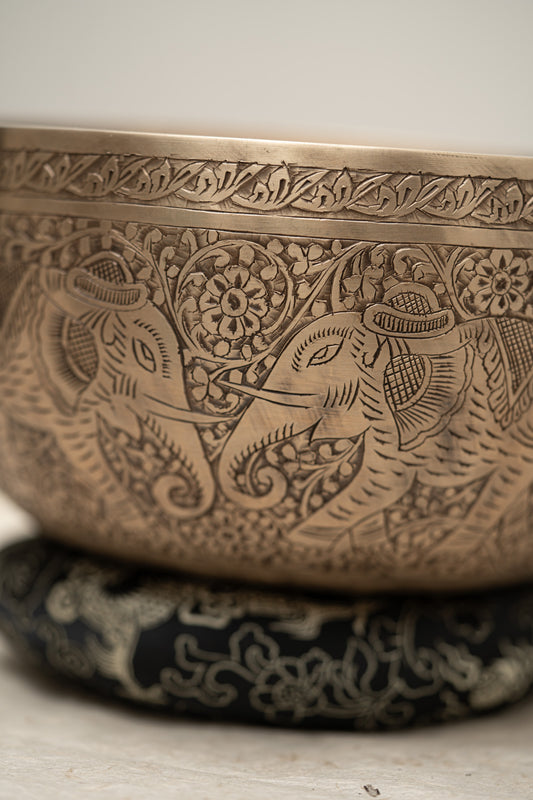 Elephant Carved Singing Bowl for meditation and sound healing.