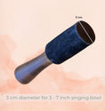 Load image into Gallery viewer, A dark blue and gray wooden singing bowl striker shown diagonally on a light peach background, with text indicating a 3 cm diameter suitable for a 3-7 inch singing bowl.
