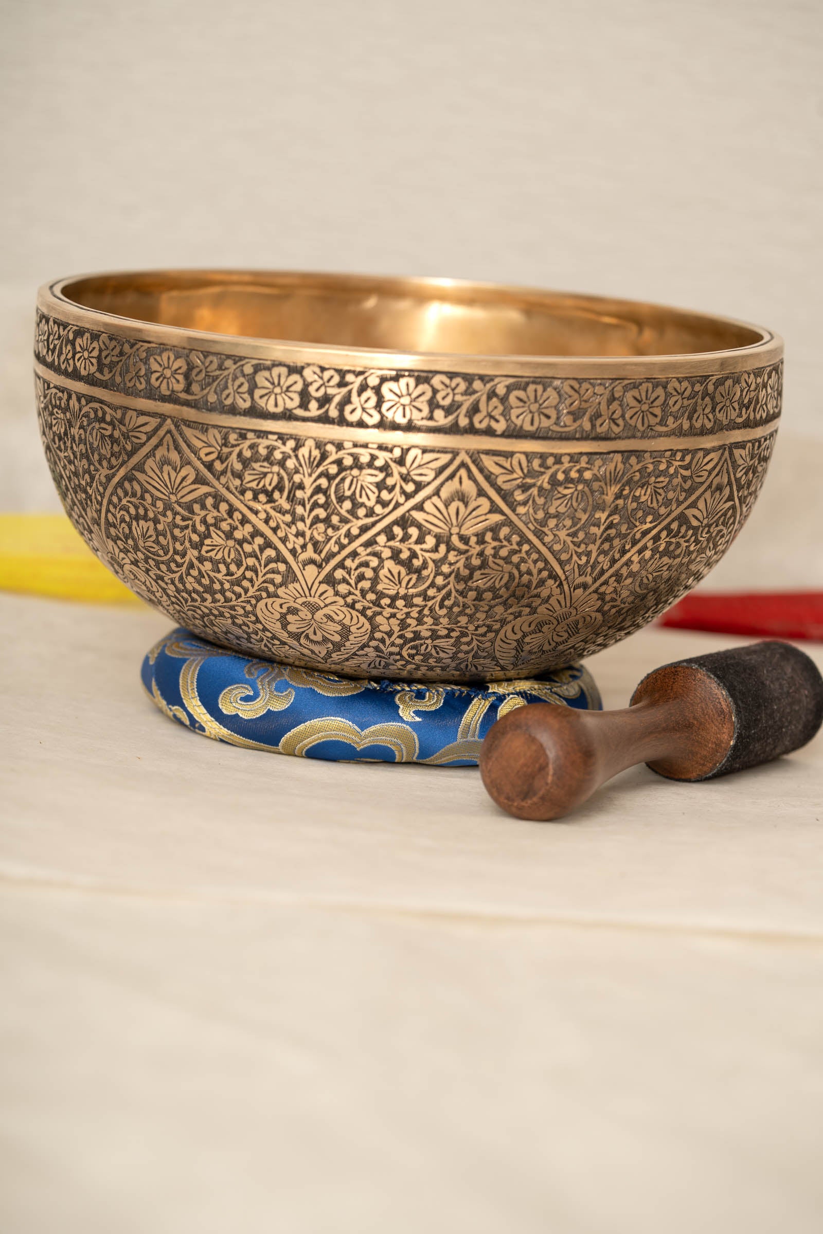  Tibetan Singing Bowl with hand-carved lotus design