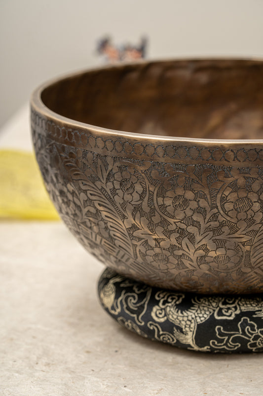 Floral Antique Singing Bowl - Handcrafted Tibetan Meditation Bowl