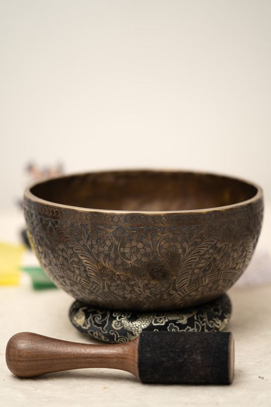 Floral Antique Singing Bowl - Handcrafted Tibetan Meditation Bowl