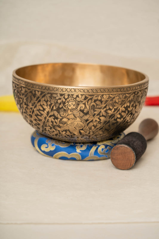 Engraved Himalayan  Singing Bowl Throat Chakra meditation and sound healing