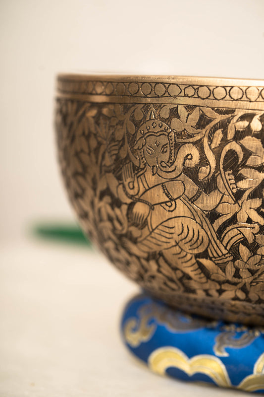 Engraved Himalayan  Singing Bowl Throat Chakra meditation and sound healing