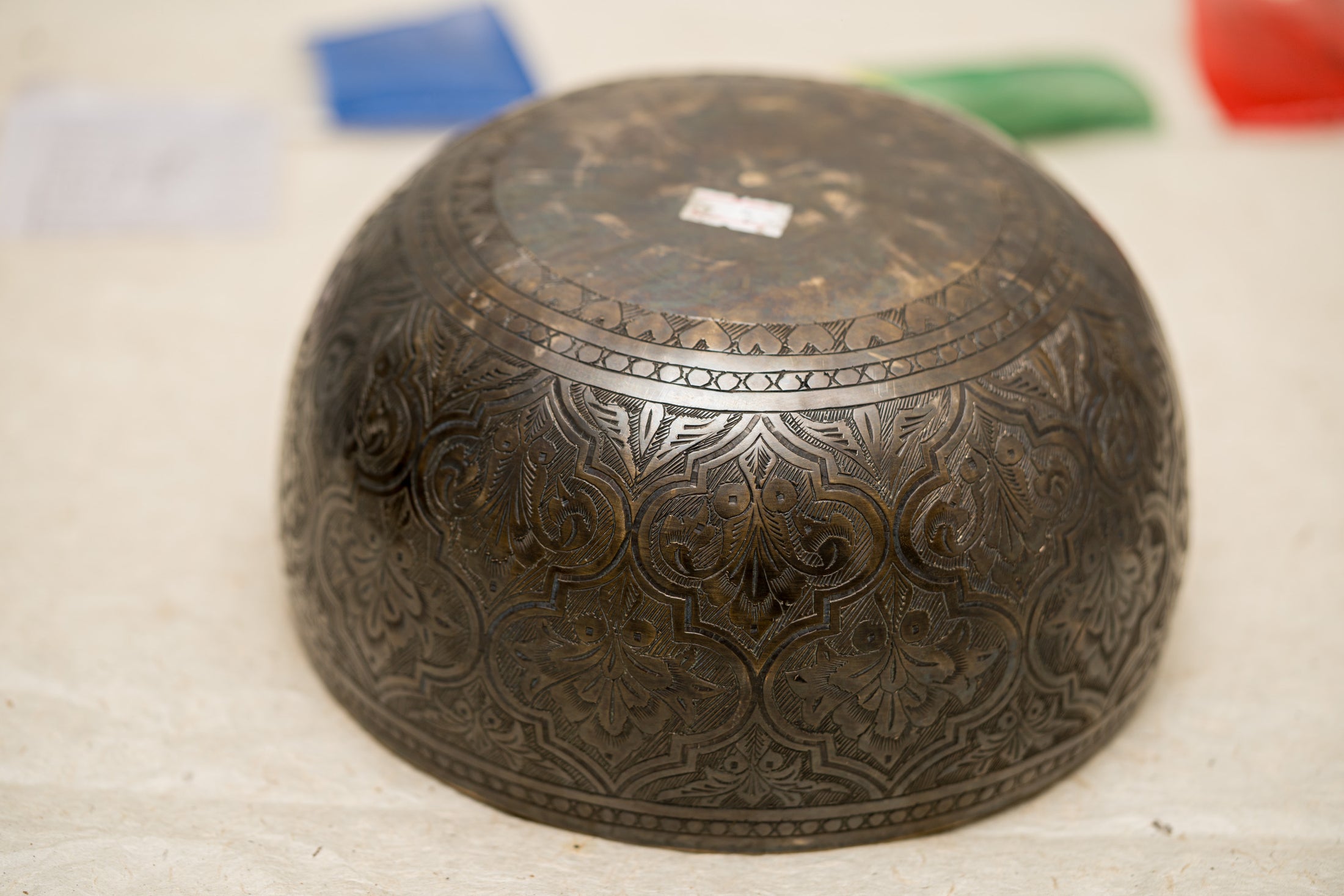 Sacred Lotus Carved Antique Singing Bowl - Handcrafted Tibetan Bowl