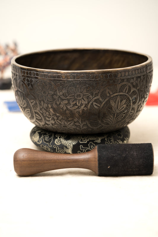 Lotus Singing bowl | Antique Carved Bowl