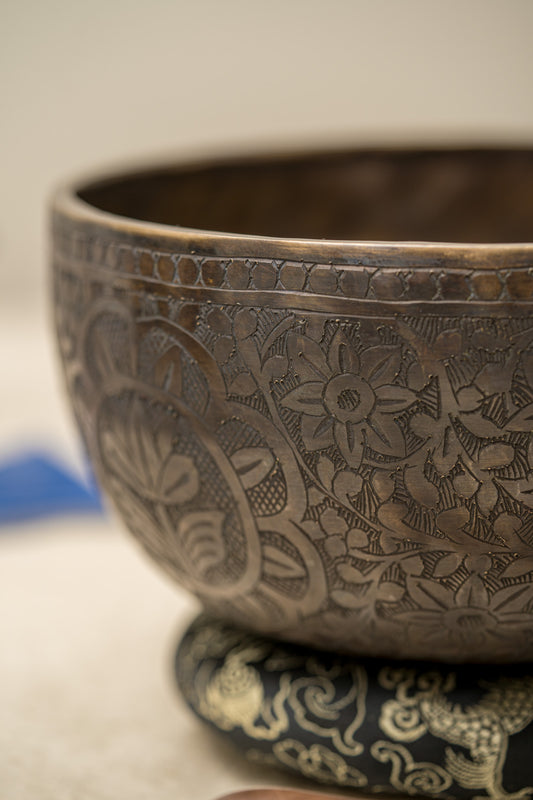 Lotus Singing bowl | Antique Carved Bowl