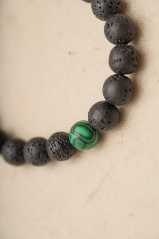 Lava Stones with Malachite Bracelet 