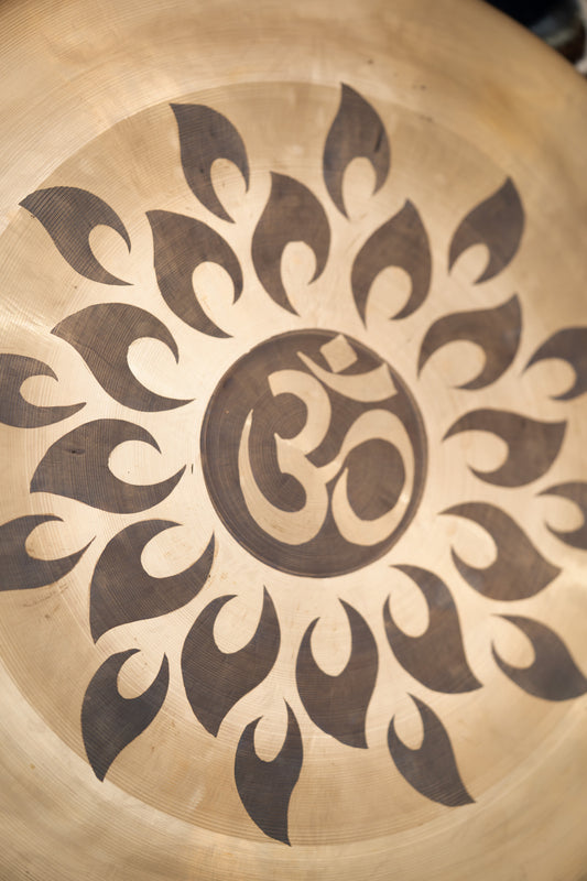 Sacred Om Gong with Flower Petal Design