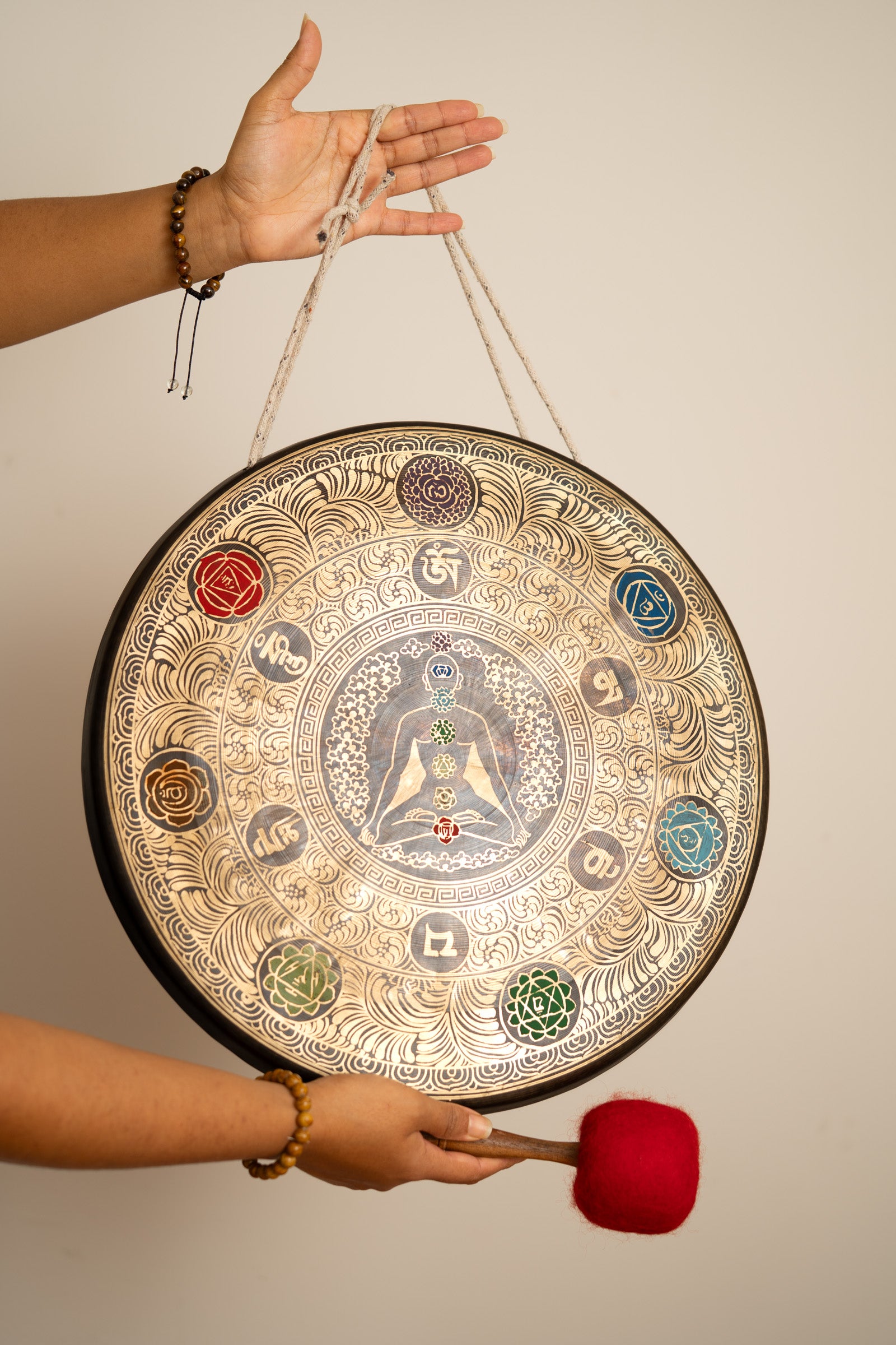 Chakra Gong with Meditating Yogi for Sound Healing.